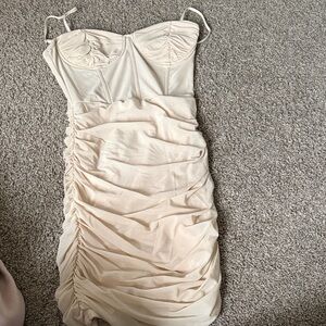 Chic Cream Ruched Mini Dress
